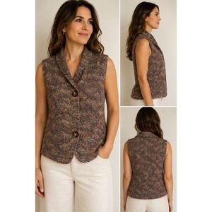 Vintage Joyce Wilkerson Wearable Art Woven Vest Silk Wool Abstract Womens L